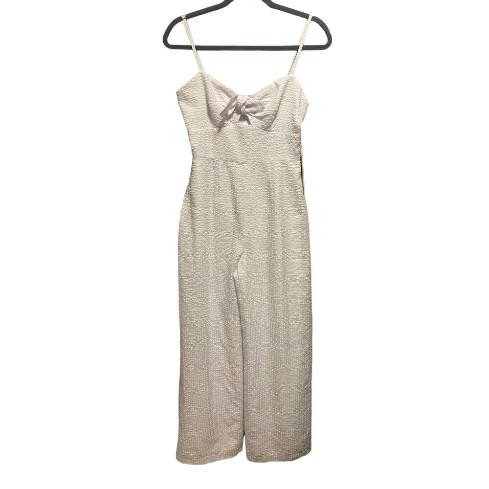NWT Aqua Seersucker Jumpsuit Women's Size XS White Sleeveless Lined Wide Leg - Picture 6 of 16
